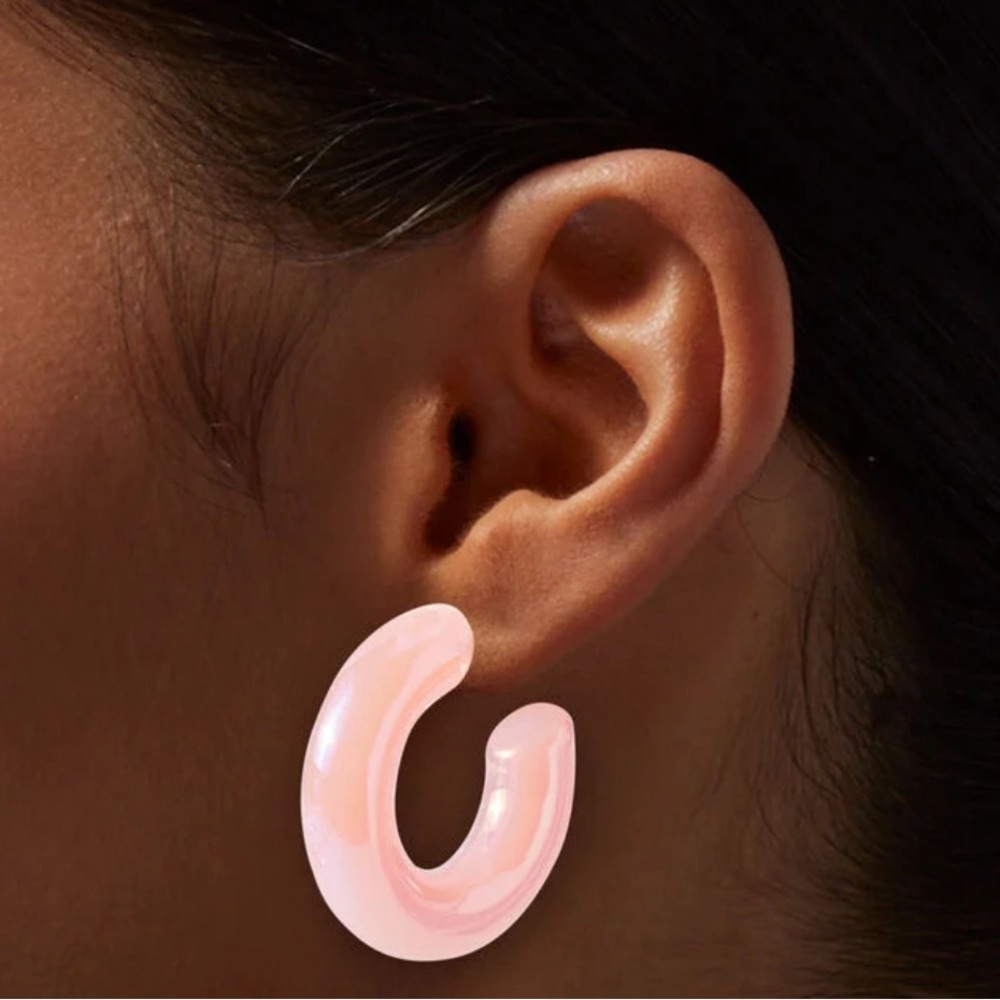 Pink shimmer 30MM resin hoop earrings